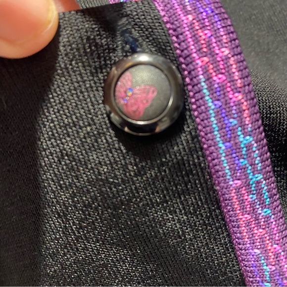 Exclusively Misook Petite Black With Pink/Purple Trim Butterfly Buttons Blazer - Picture 7 of 14